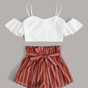 Shein top and paperbag shorts
